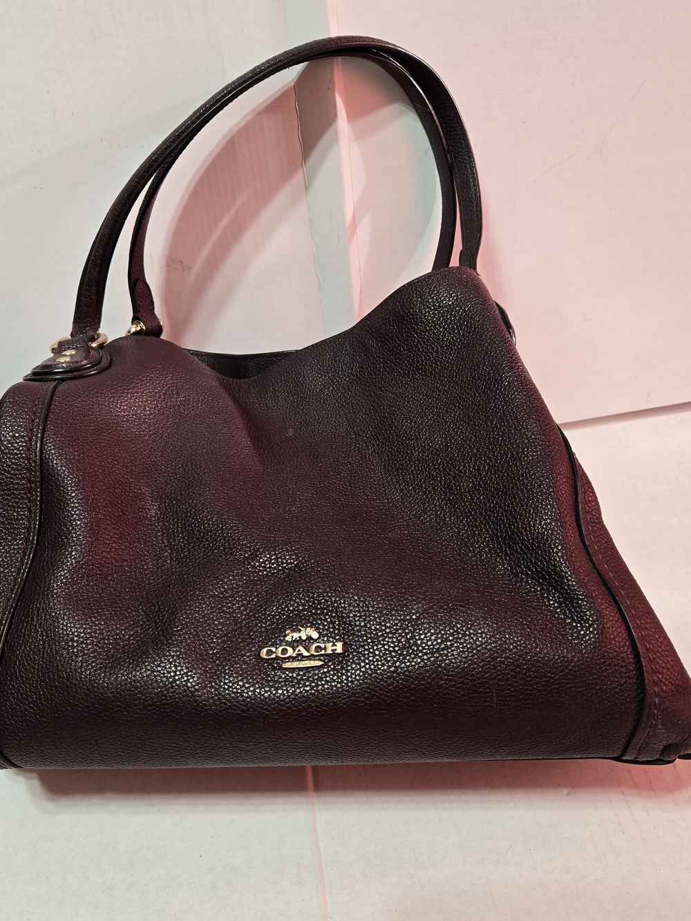Coach Edie 31 Oxblood Pebbled Leather Shoulder Bag Tote Purse Gold Hardware